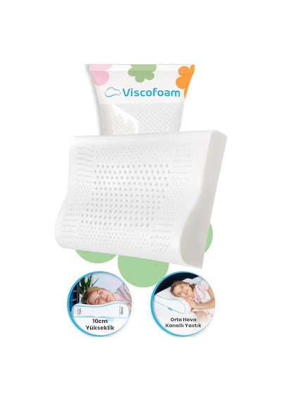 Viscofoam Hava Kanallı Ortopedik Boyun Destekli Yastık Visco Yastık 57x37x10-7cm
