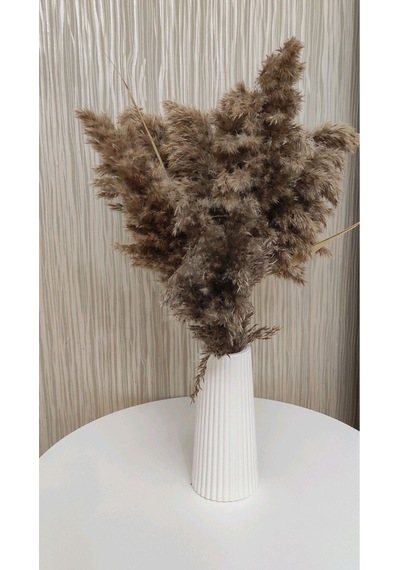 Beyaz Çizgili Büyük Boy Vazo İskandinav Stil / Taş Tozu / 19cm Beyaz