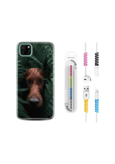 Huawei Y5P Kılıf Kablo Koruyuculu Flowers Dog 1346