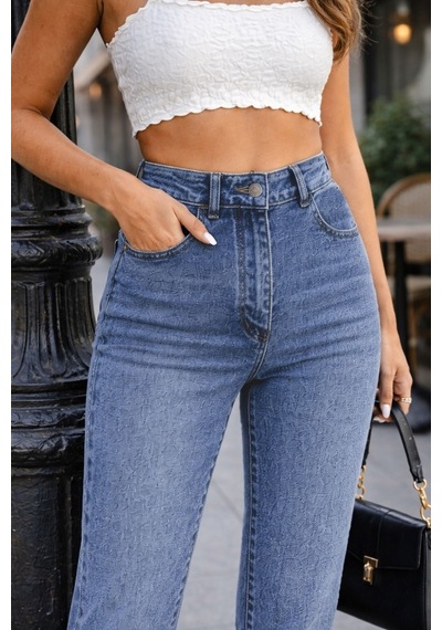Cedy Denim Kadın Yüksek Bel Soho Boyfriend Jean C599 Mavi