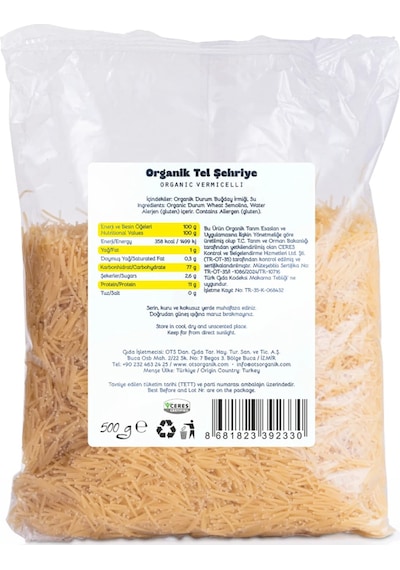 Org.tel Sehrıye 500 Gr Organik Sertifikalı, Pestisit Analizli 500 G