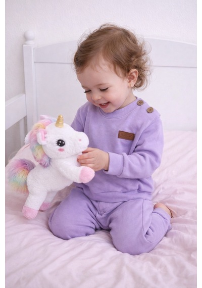 Babyhola Kız Erkek Bebek Çocuk Takım Pamuk Düğmeli Alt Üst Takım 23631 Mor