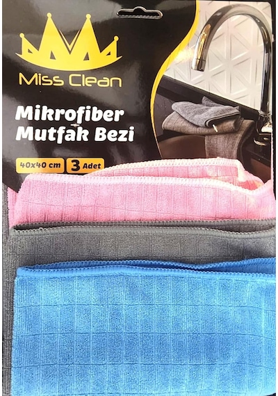 Miss Clean Mikrofiber Mutfak Temizlik Bezi 40 40 Cm Leke Tutmaz Koku Yapmaz 3 Adet Gri,mavi,pembe Diğer