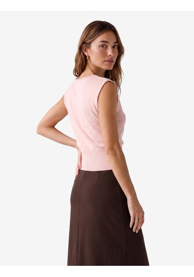 Koton Kayık Yaka Korse Detaylı Kolsuz Triko Kazak Pembe 7wak90487ht Gülkurusu