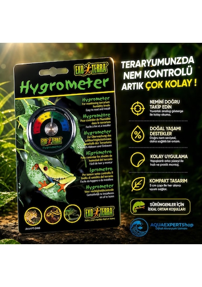 Sürüngen Terraryumları İçin Yuvarlak Analog Nem Ölçer Higrometre - Yapışkanlı - 5 Cm