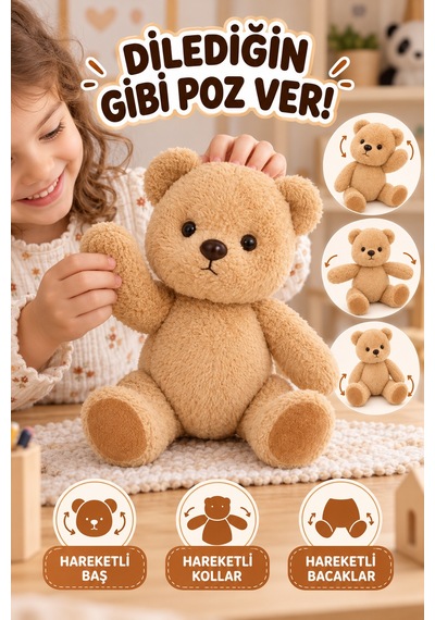 23 Cm Hareketli Ayı Peluş Oyuncak Kahverengi Oynar Baş Kol Bacak Yumuşak Sevimli Ayıcık Oyun Arkadaşı
