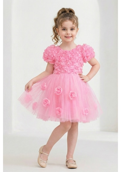 Mnk Baby & Kids Rosali Lase Detay Kız Tütü Abiye Elbise M00803 Pembe