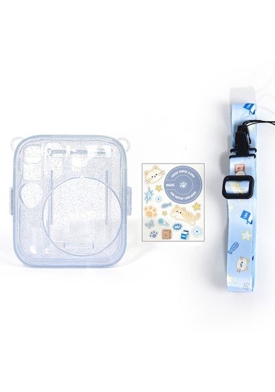 Instax Mini 13 Makine Uyumlu Mavi Simli Pleksi Kılıf