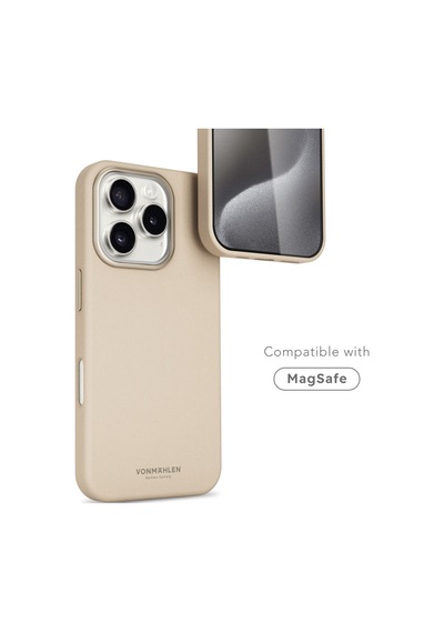 Vonmahlen Apple Uyumlu iPhone 16 Pro Max Deri Görünümlü Magsafe Kılıf Krem