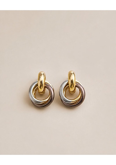 Çok Renkli Halka Küpe Altın Gümüş Ve Rose Gold Detaylı Modern Şık