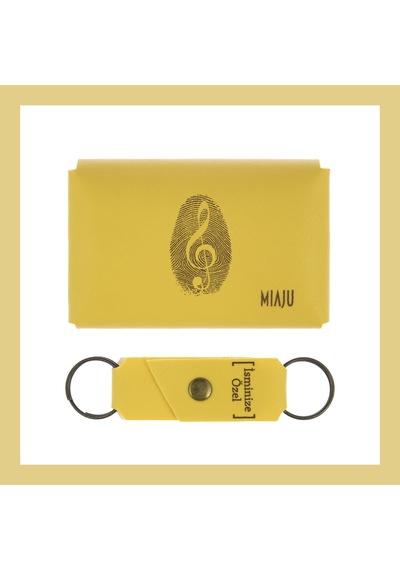 Miaju Sarı Renk, Müzik Sevenlere, İsme Özel Cüzdan Ve Anahtarlık Seti, Özel Hatıra, Efsane Hediyelik Set Sarı