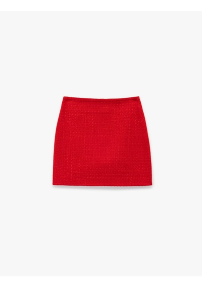 Koton Slim Fit A Kesim Tüvit Mini Etek Kırmızı 6wak70013ew Kırmızı