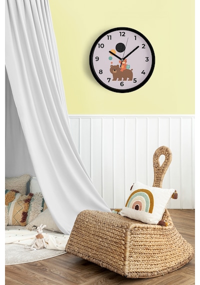 Sevimli Hayvanlar Modern Tasarım Çocuk Odası Duvar Saati - 25cm - Önü Camlı Siyah Kasa-jh1009 Siyah