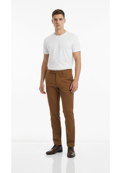 Plus Scorpion Erkek Slim Fit Klasik Kumaş Pantolon Dar Kesim, Günlük Ve Ofis Kullanımına Uygun Şık Tasarım Taba