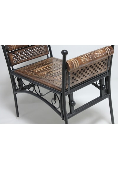 Eskitme Ahşap Ferforje Puf Tabure 63x38x62 Cm. Kna248 Eskitme Siyah