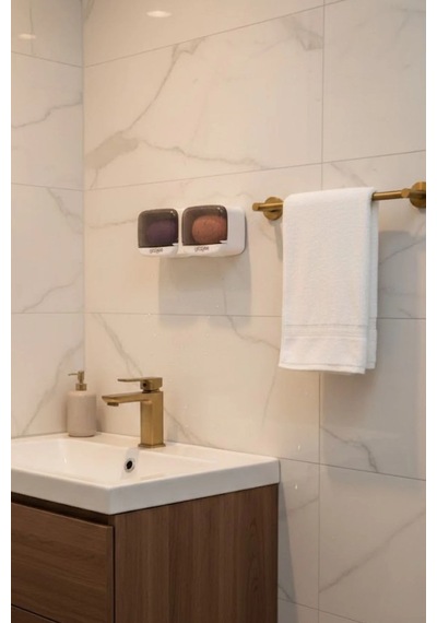 Duvara Monte İkili Kapaklı Plastik Katı Sabunluk Organizer Banyo & Mutfak İçin Yapışkanlı Sabun Kutusu Ve D Diğer