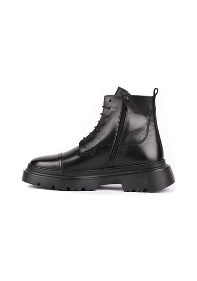 Shoetyle - Hakiki Deri Siyah Renk Fermuarlı Erkek Postal Bot - 250-13-206-1659