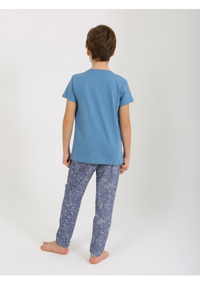Vitmo Erkek Çocuk Kısa Kollu %100 Pamuklu Pijama Takımı Go Space Koyu Mavi
