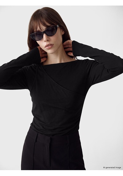 Lcw Vision Siyah Bisiklet Yaka Büzgülü Kadın Body