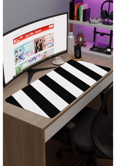 Siyah Beyaz 90x40 Xxl Taraftar Gaming Oyuncu Mouse Pad Kaymaz Taban Büyük Klavye Fare Altlığı Şerit