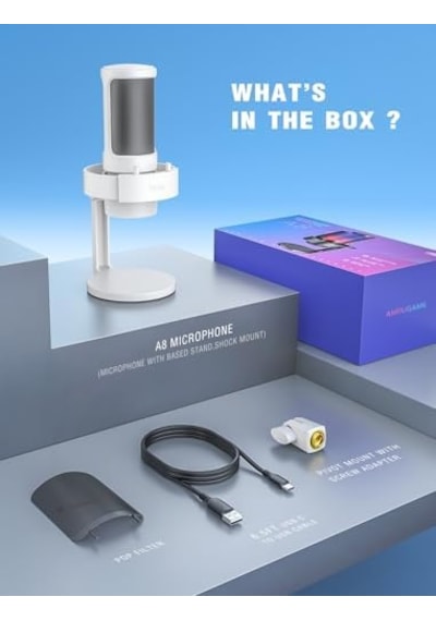 Ampligame A8 Beyaz Usb Mikrofon Oyuncu Bilgisayar Mikrofonu White
