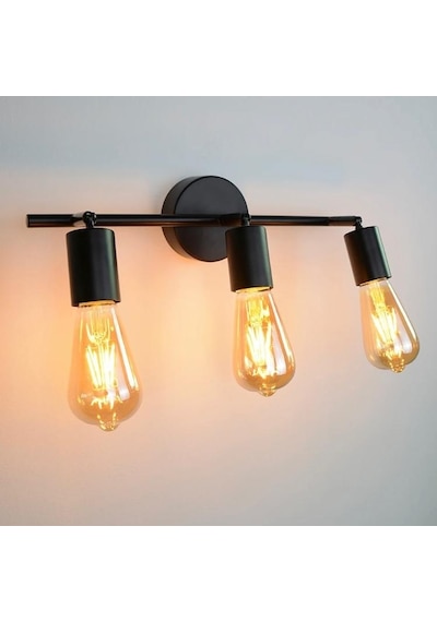 Rsylight Retro 3 Lü Siyah Metal 180 Derece Mafsallı Dekoratif Rustik Tavan Duvar Aplik Siyah