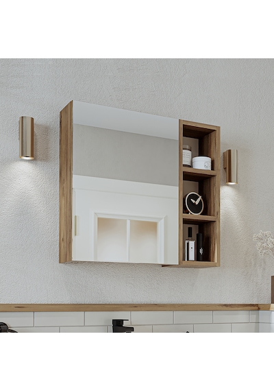 Banyo Dolabı Kulpsuz Tek Kapaklı Atlantik Çam Mdf 65 Cm Aynalı Atlantik Çam