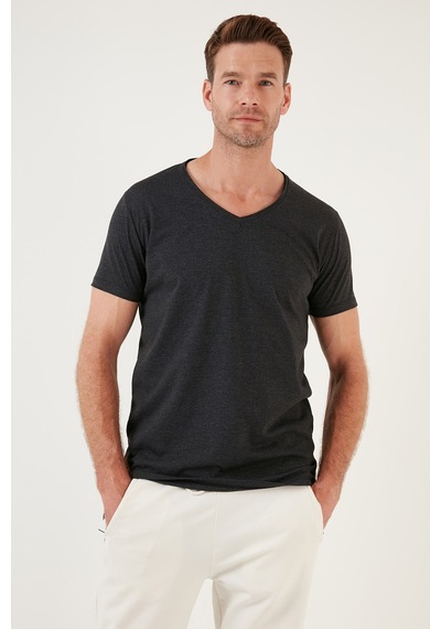 Buratti Pamuklu Slim Fit V Yaka Basic Erkek T Shirt 5412001 Koyu Gri