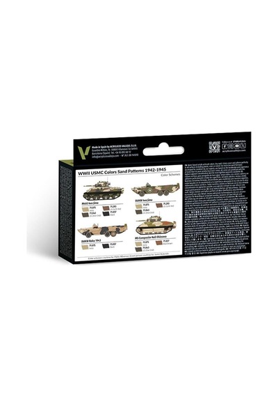 Vallejo 71624 6x18 Ml. Wwıı Usmc Colors Sand Patterns 1942-1945, Model Air Serisi Model Boyası Seti Renkli