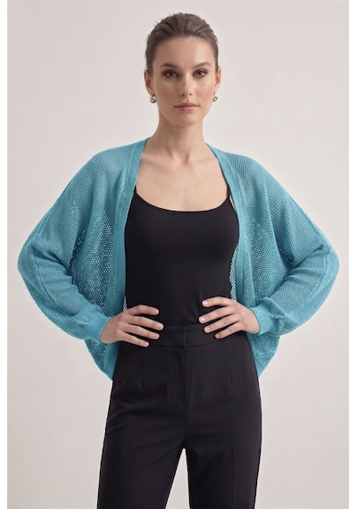 Neden Tekstil Premium Ajurlu İnce Triko Bolero Hırka - Turkuaz