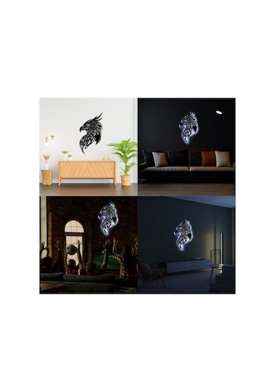 Ledli Işıklı Portre Kartal Figürlü Tablo Duvar Dekorlu Gece Lambası Beyaz - 737248546 Beyaz