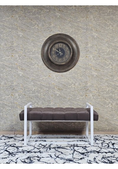 Zafir Beyaz Boyalı Metal 80 Cm Puf Bench - Antre Puf - Hol Bench - Puf - Oturak - Bench Kahverengi