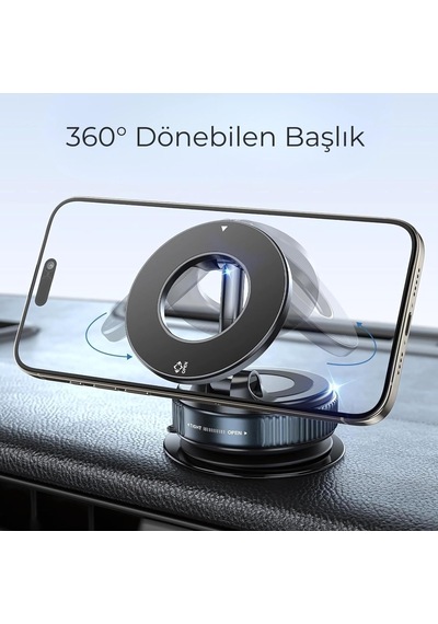 Tr Araba İçi Vakumlu Telefon Tutucu - Çevirmeli Kilitli 360 Döner Oto Telefon Tutacak - Mıknatıslı Torpido Ve C Genel