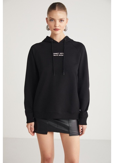 Ethıquet Glace Kadın Ön Ve Arka Baskı Detaylı Kapüşonlu Regular Fit Normal Kalıp Siyah Sweatshirt
