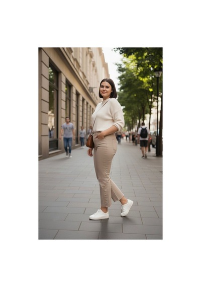 Zdnjeans Paçası İşlemeli Kot Jeans Pantolon Bej