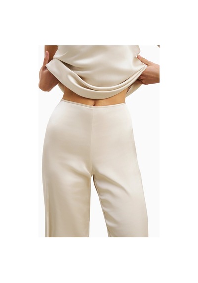 Because Of Alice Formal Satin Straight Leg Trousers Saten Düz Paça Kadın Pantolon Kırık Beyaz