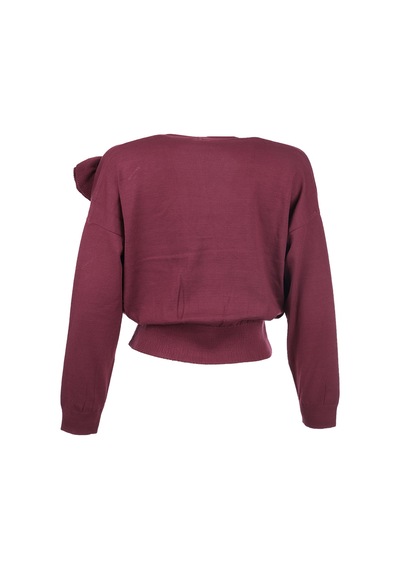 Unique Mode Minimalist V Yaka Uzun Kol Kadın Crop Hırka Mürdüm