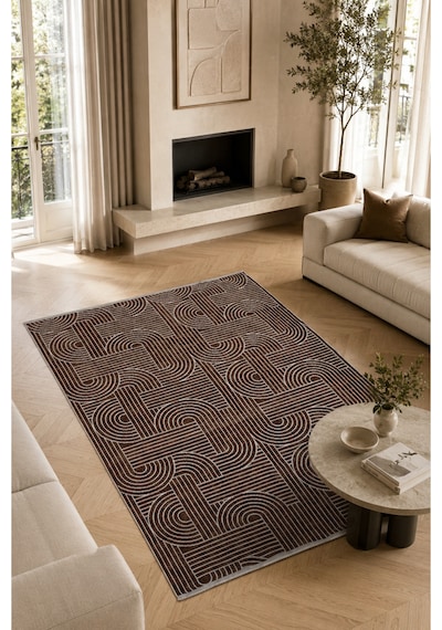 Modena İskandinav Yıkanabilir Şönil Kilim Saçaklı, Kaymaz Tabanlı Koridor Salon Oturma Çocuk Odası Halısı Kahverengi