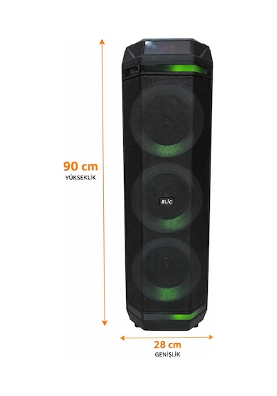 Exenar - Siyah - Blic Bls58 Büyük Boy Bluetooth Hoparlör 40w 3x8" Rgb Led Kablosuz Mikrofonlu Karaoke Hoparlörü