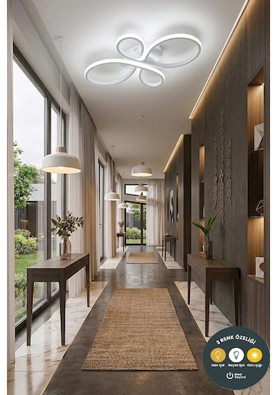 Liya Tasarım Beyaz Led Plafonyer Avize - 3 Renk Işıklı Ayarlanabilir Modern Aydınlatma