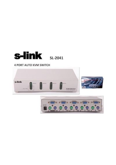 S-Link Sl-2041 4Pc-1Mn Vga+Ps-2 Otomatik Kvm