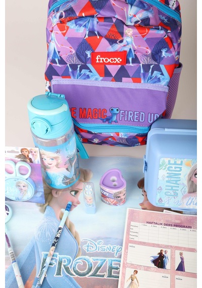 X Dekomus Lisanslı Elsa Frozen Full Kırtasiye Seti Anaokul Çantası,beslenme Kabı,matara,beslenme Örtüsü Altın