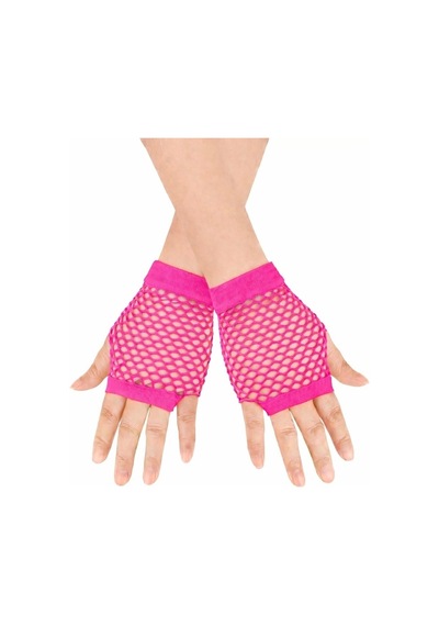 80 Ler 90 Lar Retro Neon Fuşya Şeker Pembesi File Parmaksız Kısa Eldiven 11 Cm