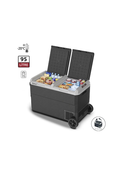 Iceco Mcd95d 12/24volt 95 Litre Kompresörlü Çift Bölmeli Tekerlekli Outdoor Oto Buzdolabı/dondurucu
