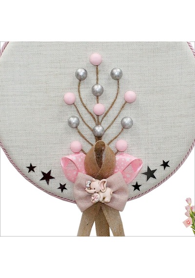 Süslebabypartystore Fil Temalı Ahşap Pano 35Cm Kapı Süsü - Pembe