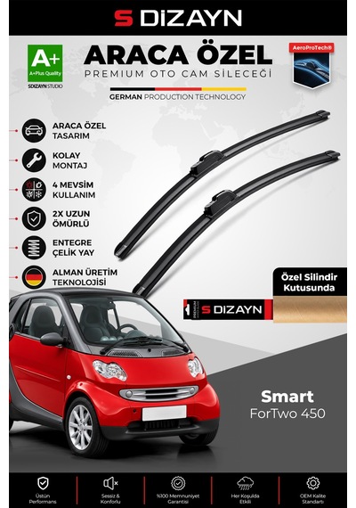 S-dizayn Smart Fortwo 450 Ön Cam Silecek Seti 1998-2007 Premium Araca Özel 53-53 Cm A+ Kalite