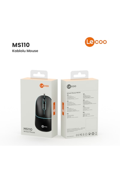 Lecoo MS110 USB Kablolu RGB 2400DPI 4 Tuşlu Sessiz Click Optik Mouse