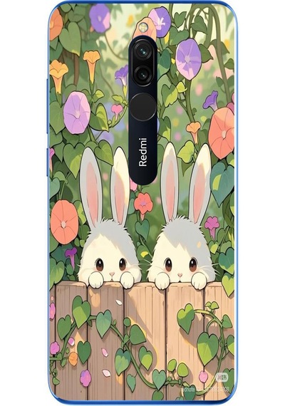 Redmi 8 Uyumlu Tavşan Kardeşler Baskılı Silikon Kılıf Renkli
