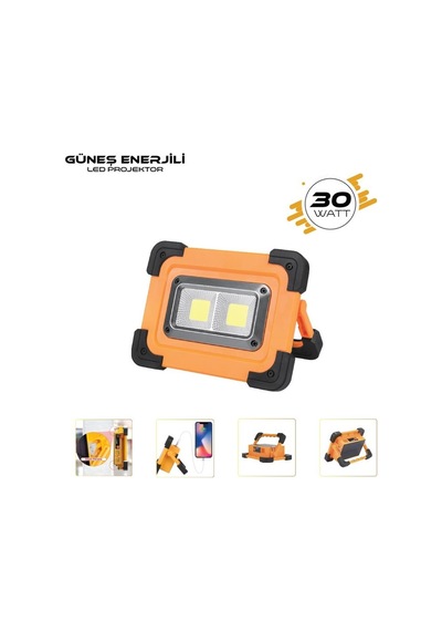 Lambada Solar 12v Cob Ledli El Projektörü Güneş Enerjili-şarjlı Usb Çıkışlı Mıknatıslı