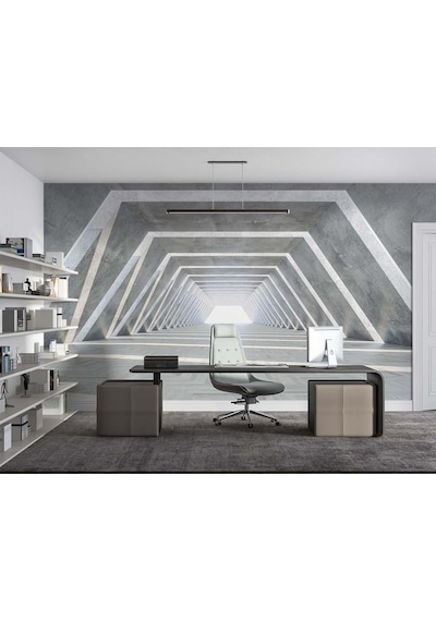 3D Duvar Kağıdı - Gri Işıklı Derin Tünel